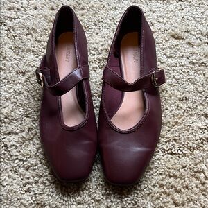 Wine Mary Jane Leather Flats by Old Navy